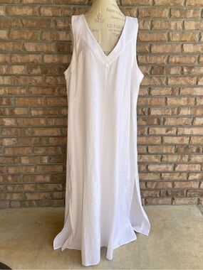 Dkny | Dresses | Dkny White Linen Blend Dress Size Small Lagenlook  Sleeveless Slits New | Poshmark